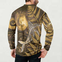 New Zealand Matariki Button Sweatshirt Maori Koru With Humpback Whale Gold
