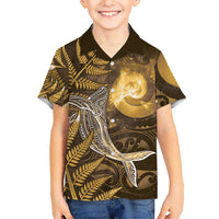 New Zealand Matariki Family Matching Long Sleeve Bodycon Dress and Hawaiian Shirt Maori Koru With Humpback Whale Gold LT05 Son's Shirt Gold - Polynesian Pride