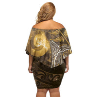 New Zealand Matariki Family Matching Off Shoulder Short Dress and Hawaiian Shirt Maori Koru With Humpback Whale Gold LT05 - Polynesian Pride