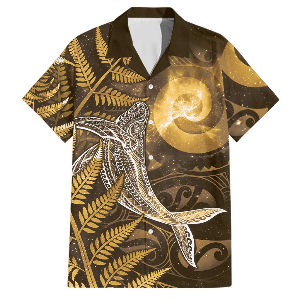 New Zealand Matariki Family Matching Short Sleeve Bodycon Dress and Hawaiian Shirt Maori Koru With Humpback Whale Gold LT05 Dad's Shirt - Short Sleeve Gold - Polynesian Pride