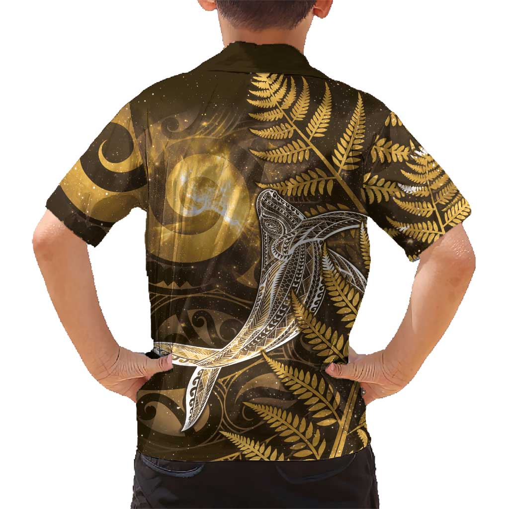 New Zealand Matariki Family Matching Summer Maxi Dress and Hawaiian Shirt Maori Koru With Humpback Whale Gold LT05 - Polynesian Pride