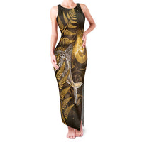 New Zealand Matariki Family Matching Tank Maxi Dress and Hawaiian Shirt Maori Koru With Humpback Whale Gold LT05 Mom's Dress Gold - Polynesian Pride