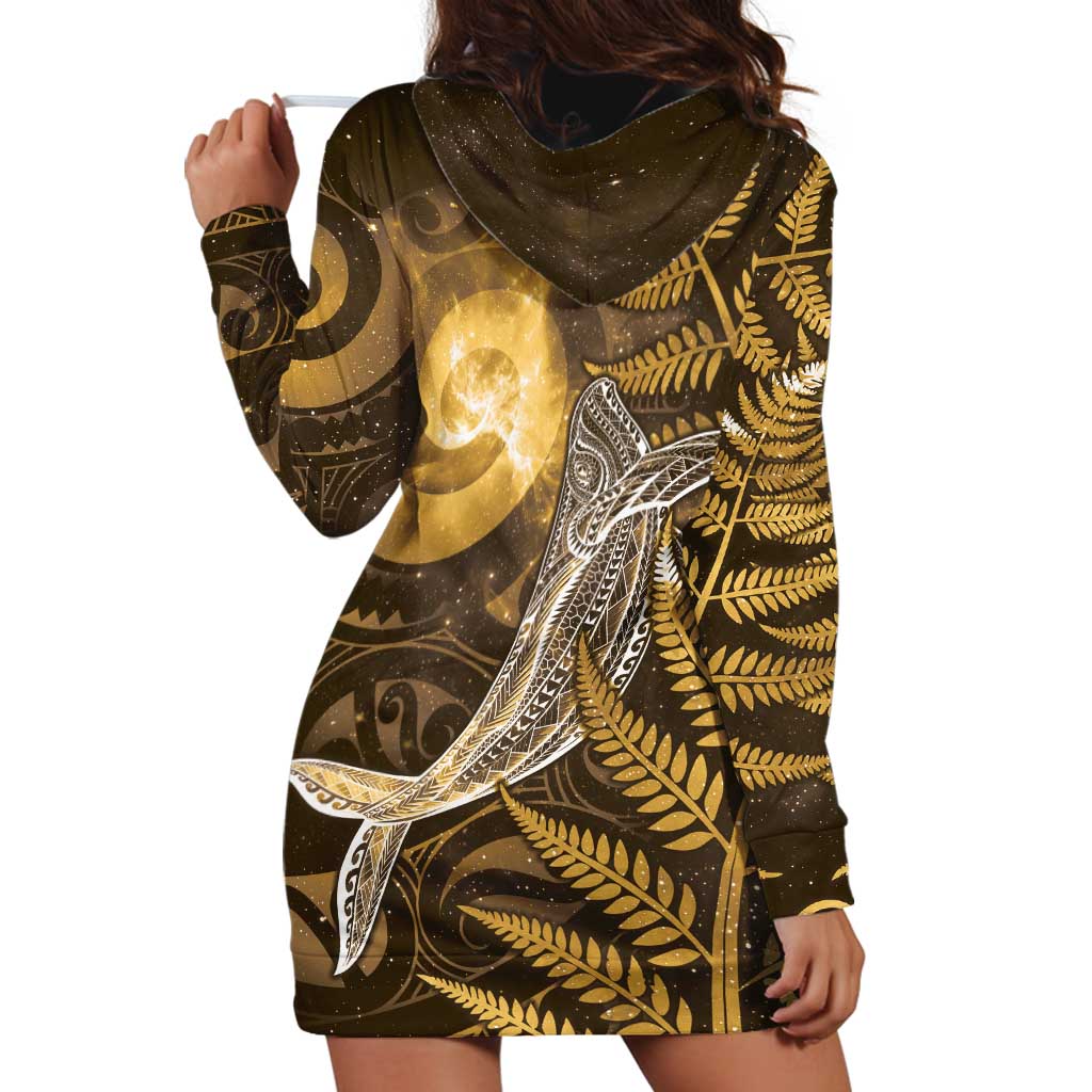 New Zealand Matariki Hoodie Dress Maori Koru With Humpback Whale Gold