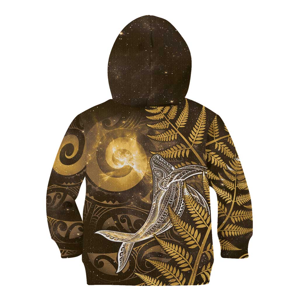 New Zealand Matariki Kid Hoodie Maori Koru With Humpback Whale Gold