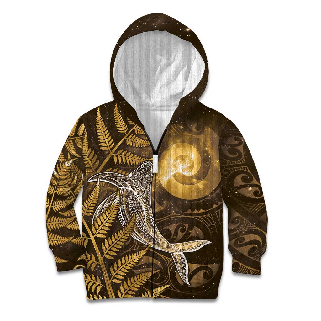 New Zealand Matariki Kid Hoodie Maori Koru With Humpback Whale Gold