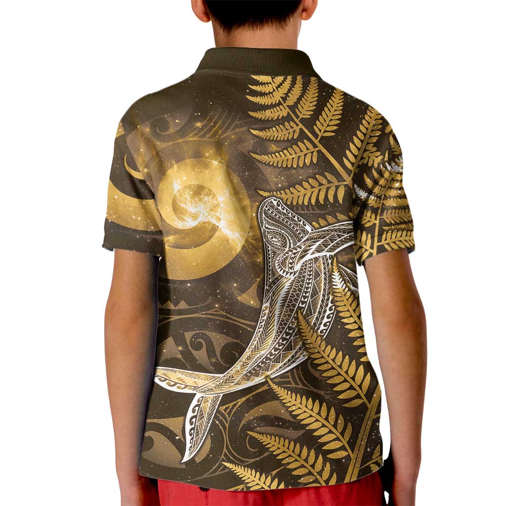 New Zealand Matariki Kid Polo Shirt Maori Koru With Humpback Whale Gold