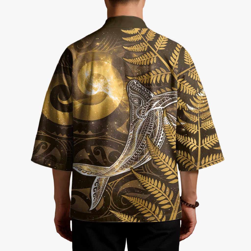 New Zealand Matariki Kimono Maori Koru With Humpback Whale Gold