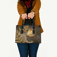 New Zealand Matariki Leather Bag Maori Koru With Humpback Whale Gold