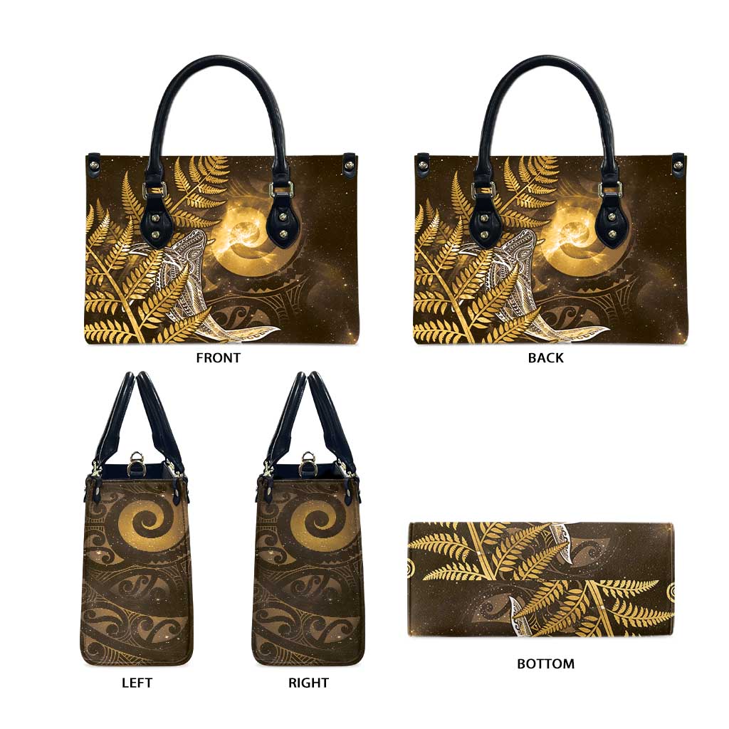 New Zealand Matariki Leather Bag Maori Koru With Humpback Whale Gold