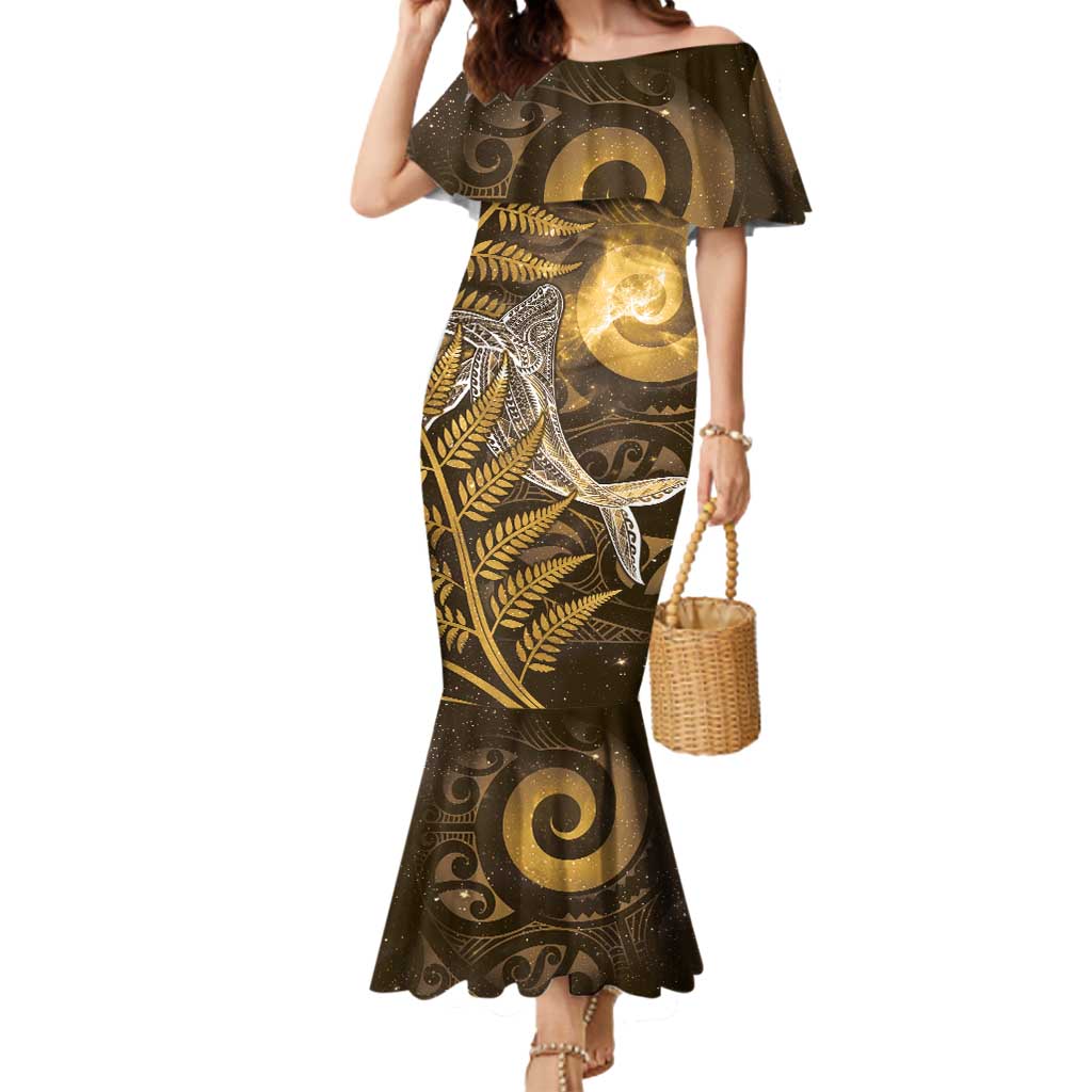 New Zealand Matariki Mermaid Dress Maori Koru With Humpback Whale Gold
