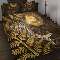 New Zealand Matariki Quilt Bed Set Maori Koru With Humpback Whale Gold