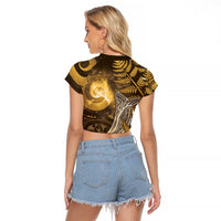 New Zealand Matariki Raglan Cropped T Shirt Maori Koru With Humpback Whale Gold