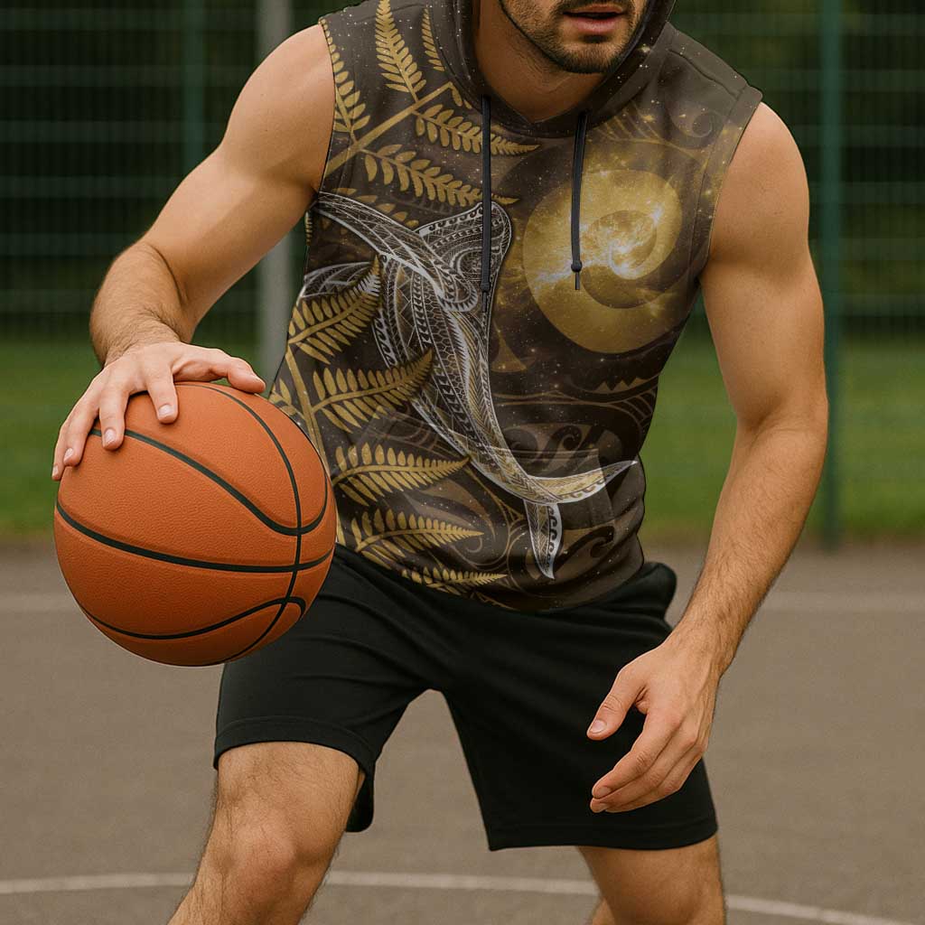 New Zealand Matariki Sleeveless Hoodie Maori Koru With Humpback Whale Gold