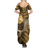 New Zealand Matariki Summer Maxi Dress Maori Koru With Humpback Whale Gold