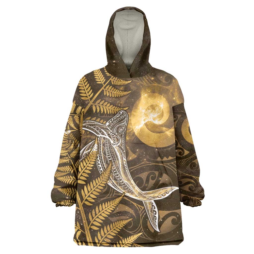 New Zealand Matariki Wearable Blanket Hoodie Maori Koru With Humpback Whale Gold