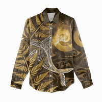 New Zealand Matariki Women Casual Shirt Maori Koru With Humpback Whale Gold