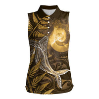 New Zealand Matariki Women Sleeveless Polo Shirt Maori Koru With Humpback Whale Gold LT05 Female Gold - Polynesian Pride