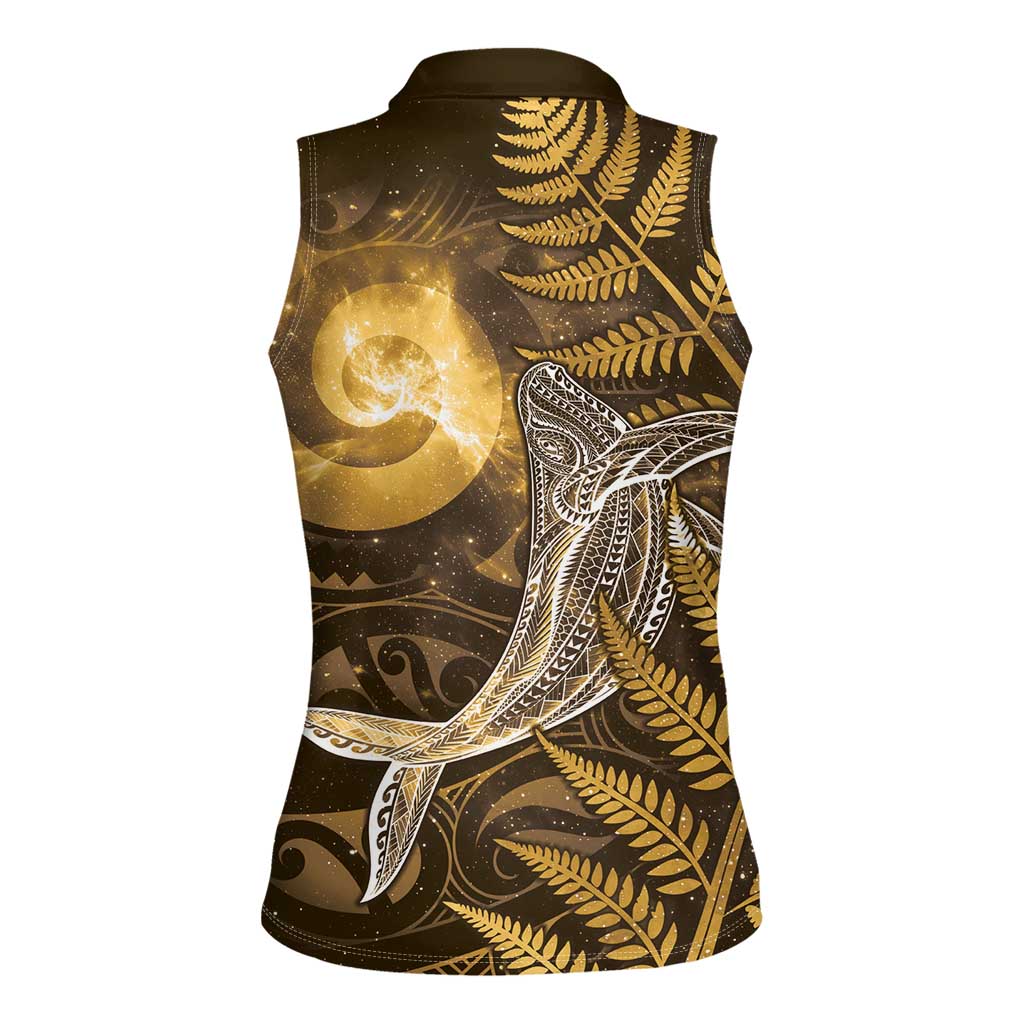New Zealand Matariki Women Sleeveless Polo Shirt Maori Koru With Humpback Whale Gold LT05 - Polynesian Pride