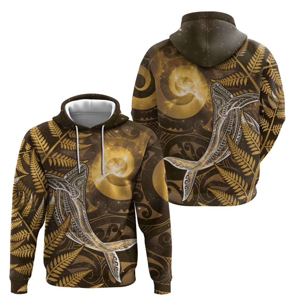 New Zealand Matariki Zip Hoodie Maori Koru With Humpback Whale Gold