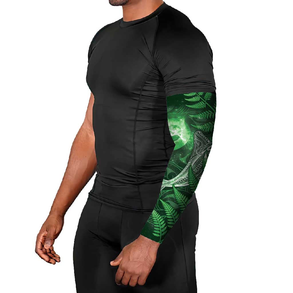 New Zealand Matariki Arm Sleeves Maori Koru With Humpback Whale Green