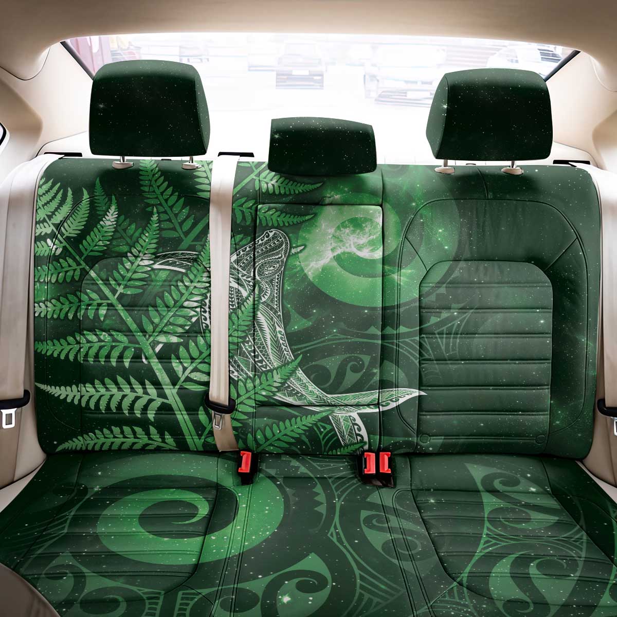 New Zealand Matariki Back Car Seat Cover Maori Koru With Humpback Whale Green