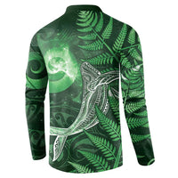 New Zealand Matariki Button Sweatshirt Maori Koru With Humpback Whale Green