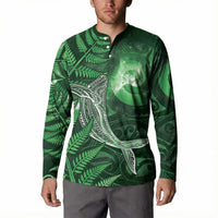 New Zealand Matariki Button Sweatshirt Maori Koru With Humpback Whale Green