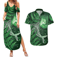 New Zealand Matariki Couples Matching Summer Maxi Dress and Hawaiian Shirt Maori Koru With Humpback Whale Green LT05 Green - Polynesian Pride