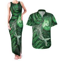 New Zealand Matariki Couples Matching Tank Maxi Dress and Hawaiian Shirt Maori Koru With Humpback Whale Green LT05 Green - Polynesian Pride