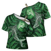 New Zealand Matariki Cross Shoulder Shirt Maori Koru With Humpback Whale Green