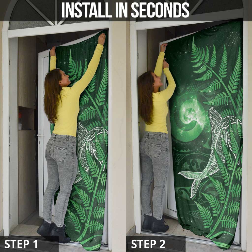 New Zealand Matariki Door Cover Maori Koru With Humpback Whale Green