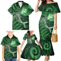 New Zealand Matariki Family Matching Mermaid Dress and Hawaiian Shirt Maori Koru With Humpback Whale Green LT05 - Polynesian Pride