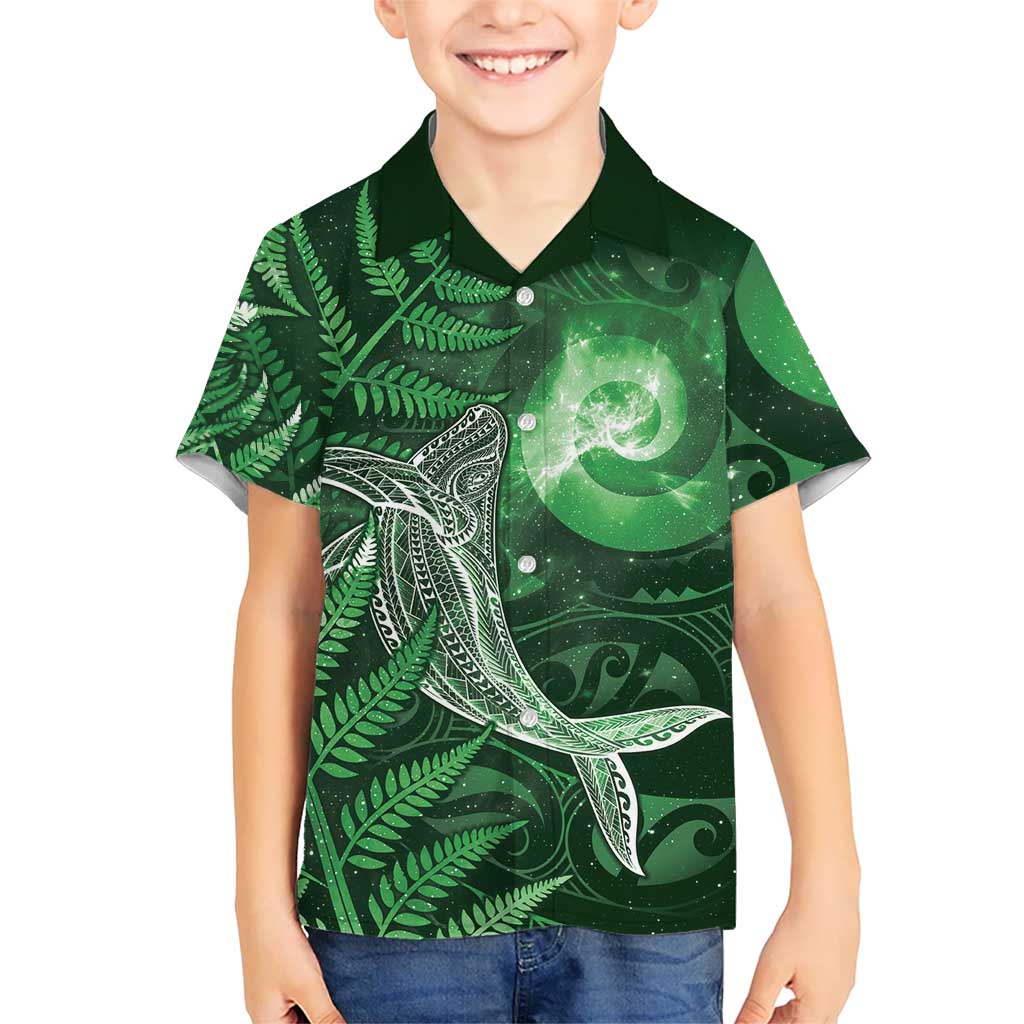 New Zealand Matariki Family Matching Mermaid Dress and Hawaiian Shirt Maori Koru With Humpback Whale Green LT05 Son's Shirt Green - Polynesian Pride