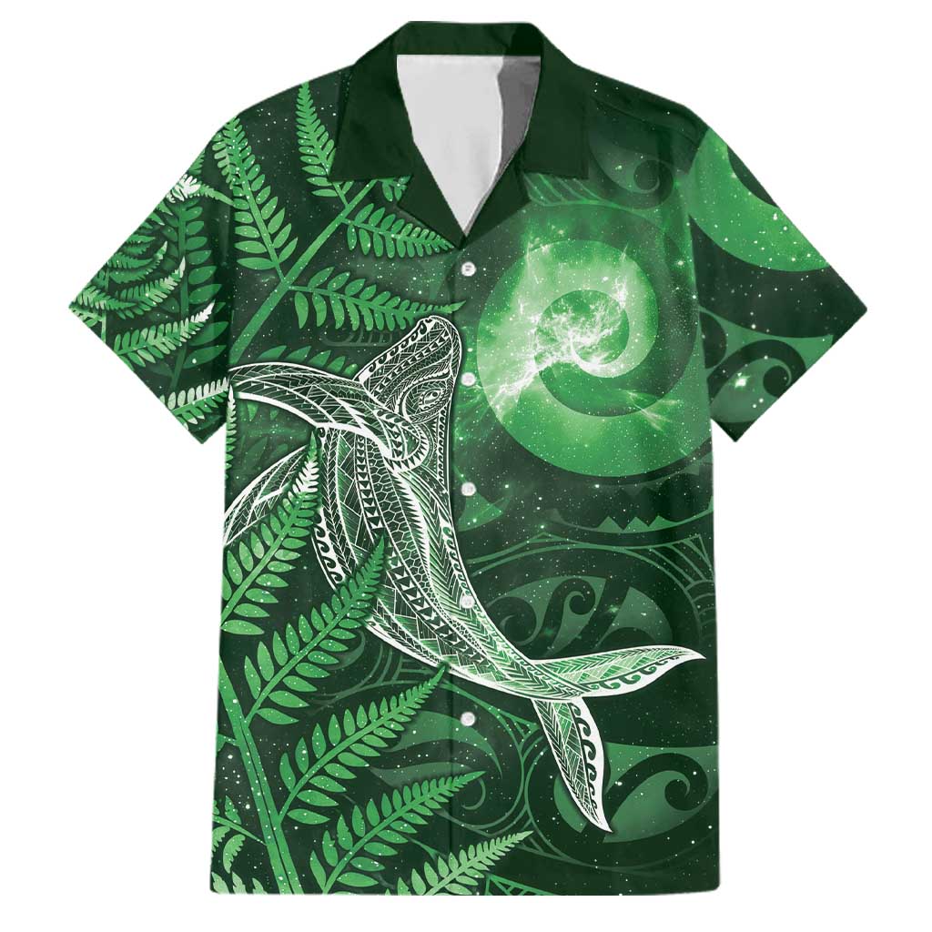 New Zealand Matariki Family Matching Short Sleeve Bodycon Dress and Hawaiian Shirt Maori Koru With Humpback Whale Green LT05 Dad's Shirt - Short Sleeve Green - Polynesian Pride