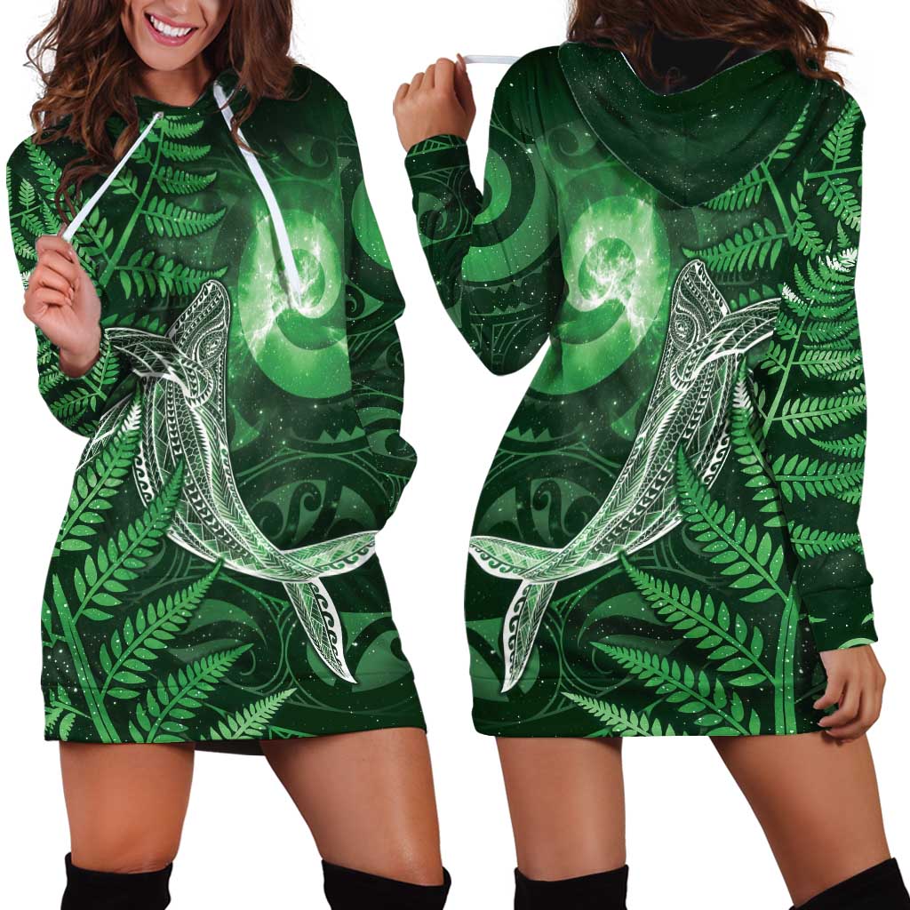 New Zealand Matariki Hoodie Dress Maori Koru With Humpback Whale Green