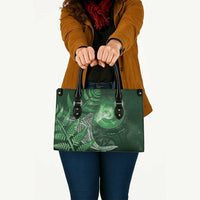 New Zealand Matariki Leather Bag Maori Koru With Humpback Whale Green