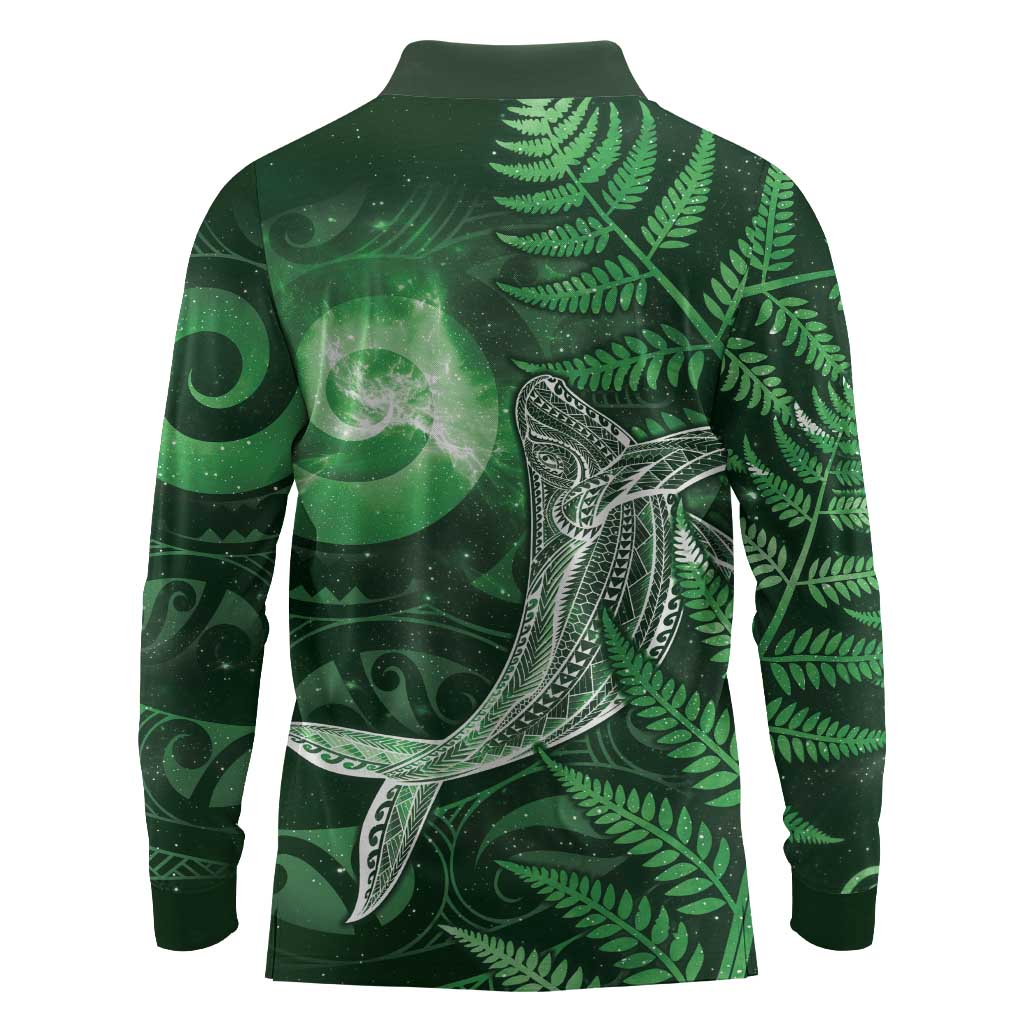 New Zealand Matariki Long Sleeve Polo Shirt Maori Koru With Humpback Whale Green