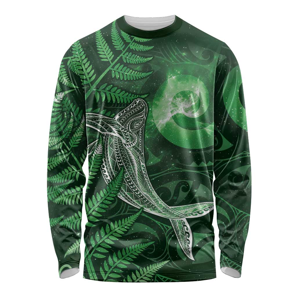 New Zealand Matariki Long Sleeve Shirt Maori Koru With Humpback Whale Green