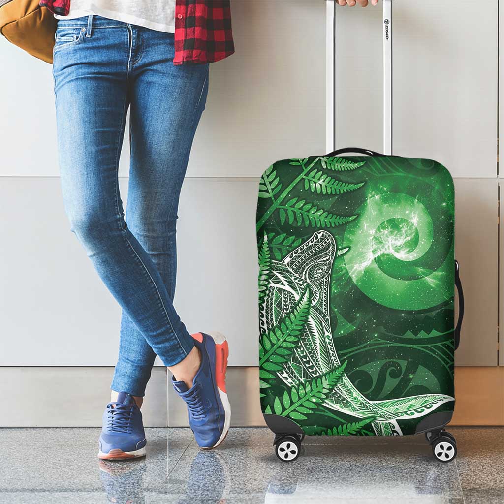 New Zealand Matariki Luggage Cover Maori Koru With Humpback Whale Green