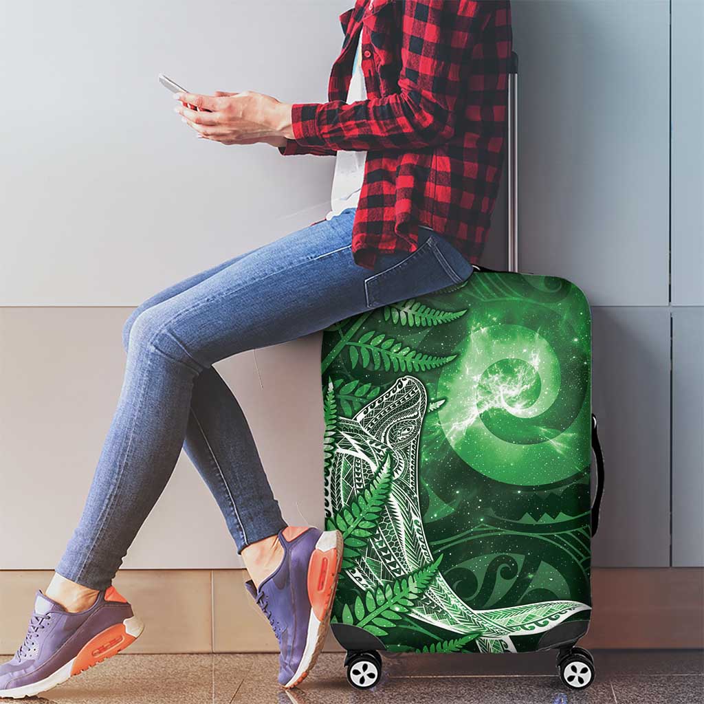 New Zealand Matariki Luggage Cover Maori Koru With Humpback Whale Green