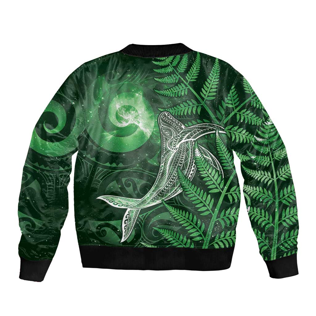 New Zealand Matariki Sleeve Zip Bomber Jacket Maori Koru With Humpback Whale Green