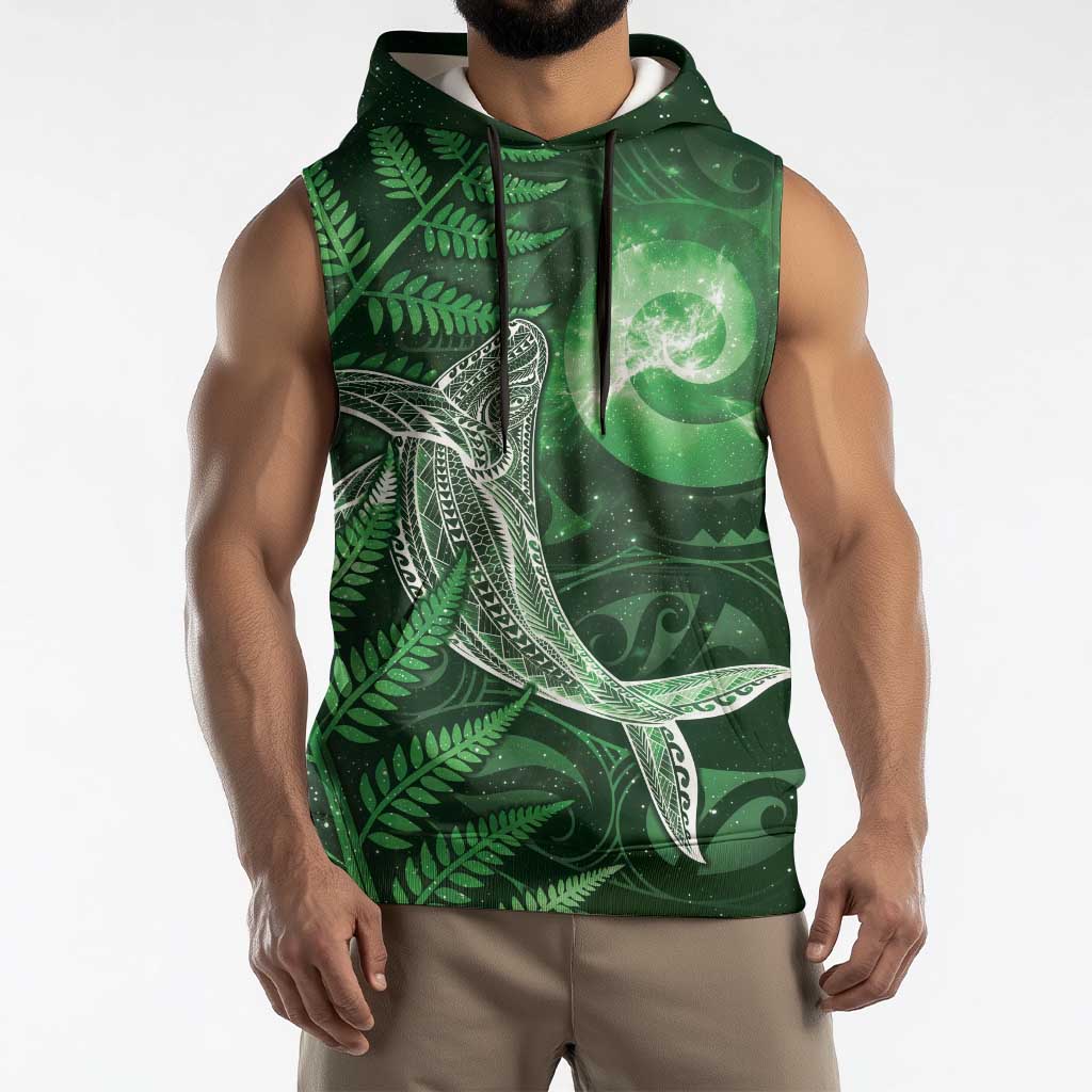 New Zealand Matariki Sleeveless Hoodie Maori Koru With Humpback Whale Green