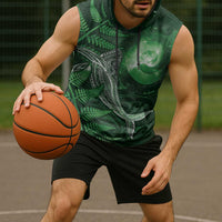 New Zealand Matariki Sleeveless Hoodie Maori Koru With Humpback Whale Green