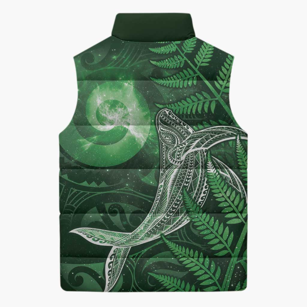 New Zealand Matariki Sleeveless Puffer Jacket Maori Koru With Humpback Whale Green