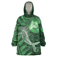New Zealand Matariki Wearable Blanket Hoodie Maori Koru With Humpback Whale Green