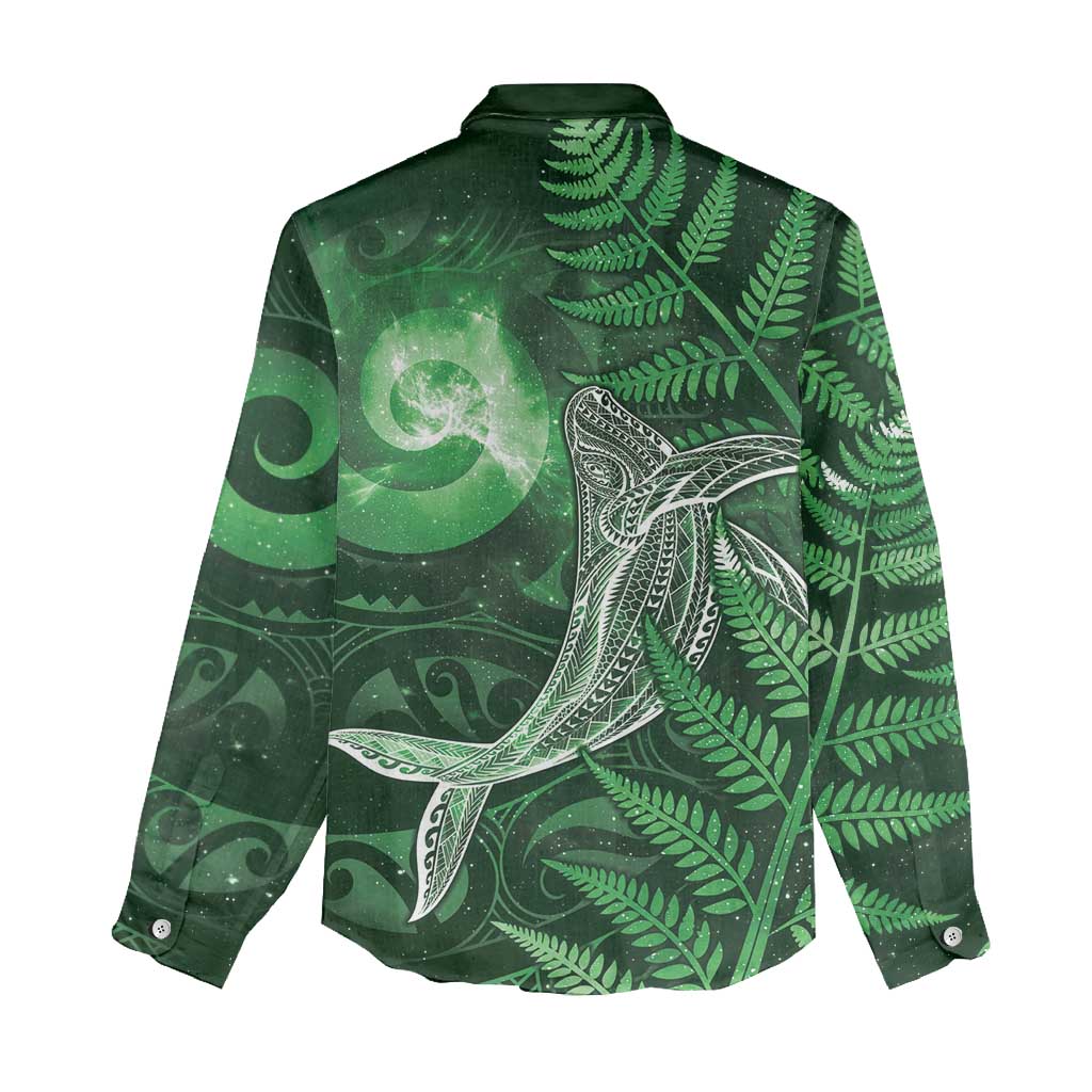 New Zealand Matariki Women Casual Shirt Maori Koru With Humpback Whale Green