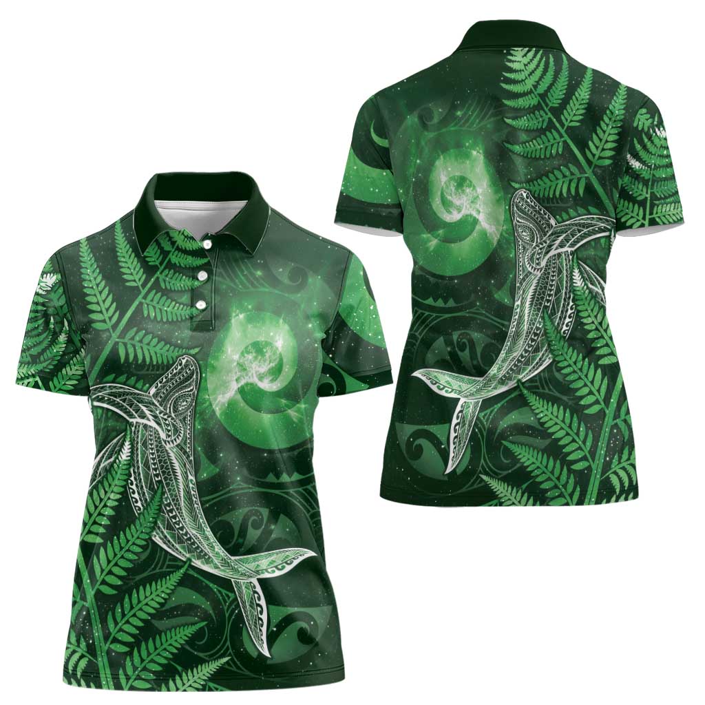 New Zealand Matariki Women Polo Shirt Maori Koru With Humpback Whale Green