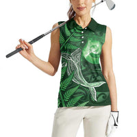 New Zealand Matariki Women Sleeveless Polo Shirt Maori Koru With Humpback Whale Green LT05 - Polynesian Pride