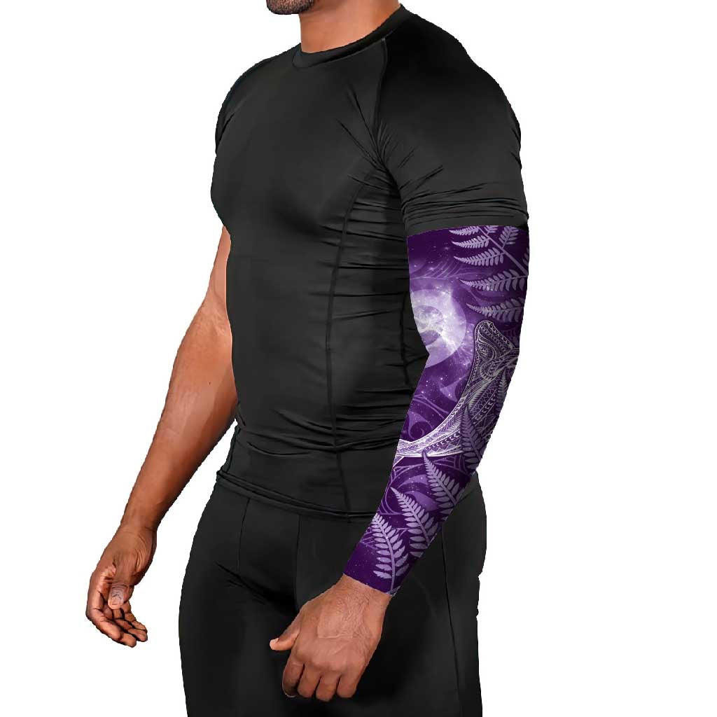 New Zealand Matariki Arm Sleeves Maori Koru With Humpback Whale Purple