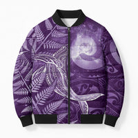 New Zealand Matariki Bomber Puffer Jacket Maori Koru With Humpback Whale Purple